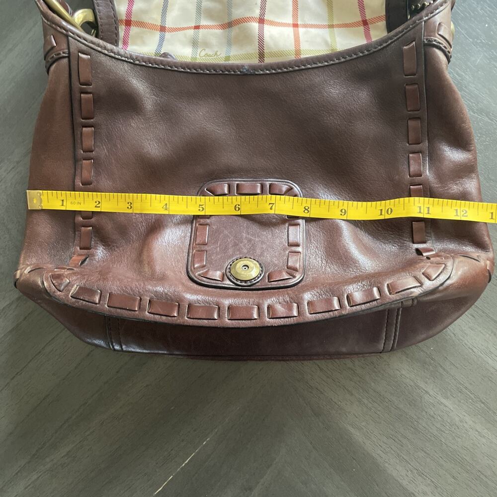 Coach Brown Leather Handbag Tattersall Flap Good Condition Rare Early 2000s - Picture 12 of 14